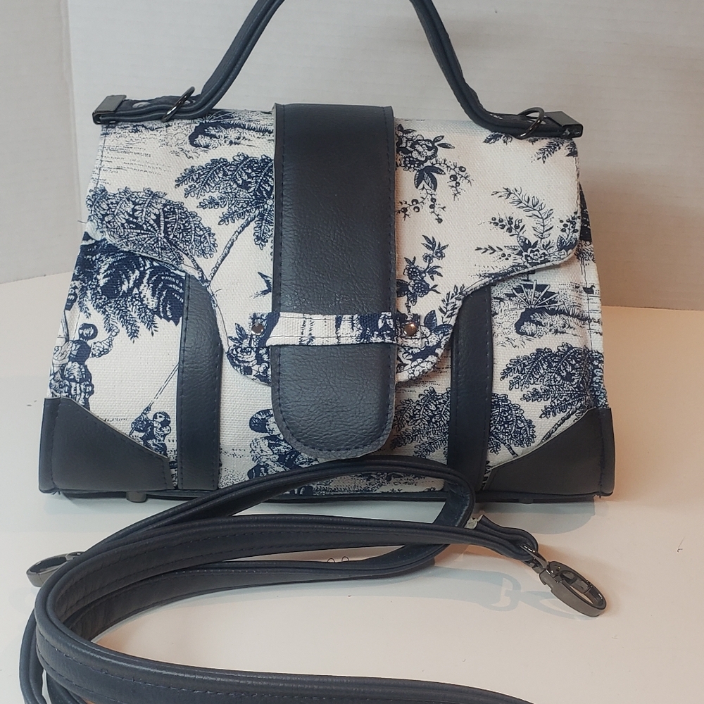 Elegant Dark Blue and White Women's Handbag